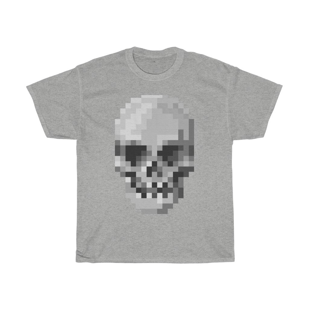 Pixel Art Skull Unisex Heavy Cotton T-Shirt - Video Game Rock Tee