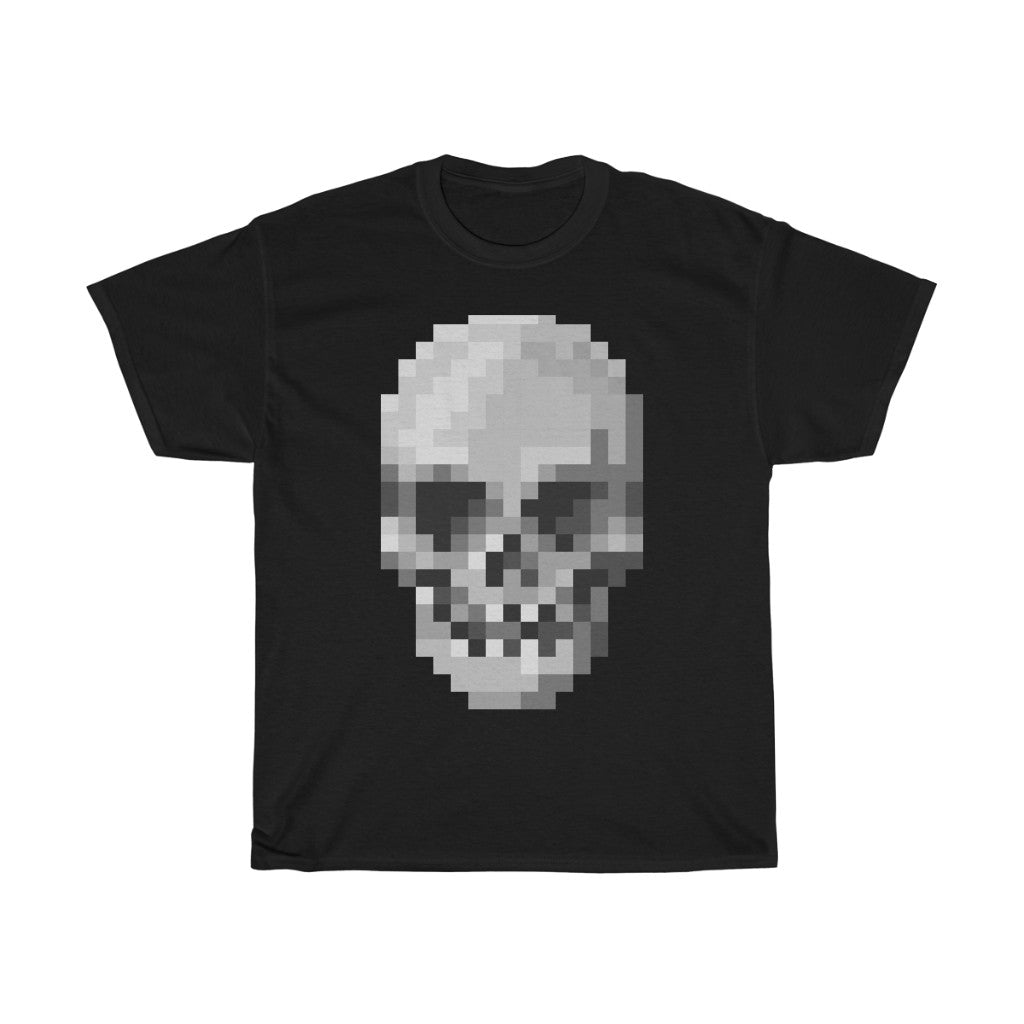 Pixel Art Skull Unisex Heavy Cotton T-Shirt - Video Game Rock Tee