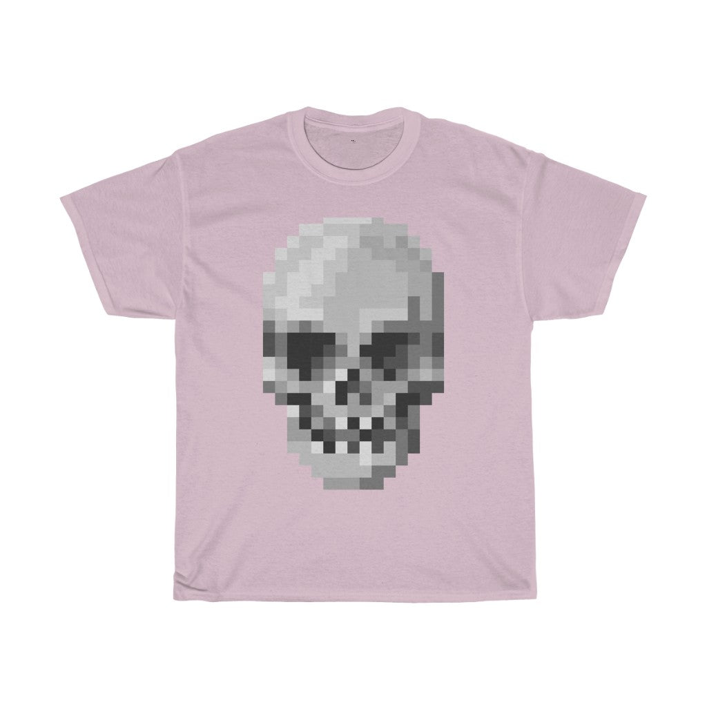 Pixel Art Skull Unisex Heavy Cotton T-Shirt - Video Game Rock Tee