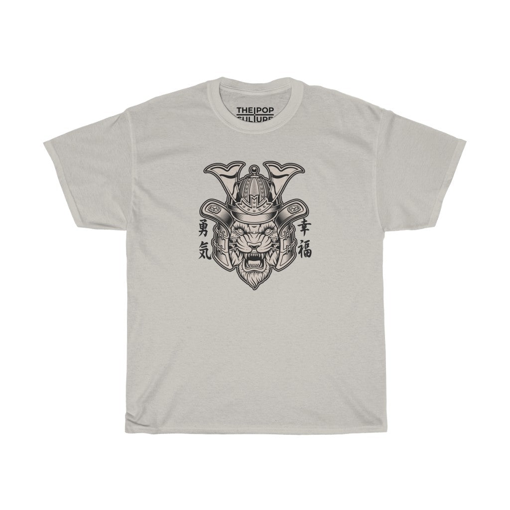 Samurai Tiger Unisex Heavy Cotton T-Shirt - Fighter Mixed Martial Art Tee-S-Ice Grey-Archethype