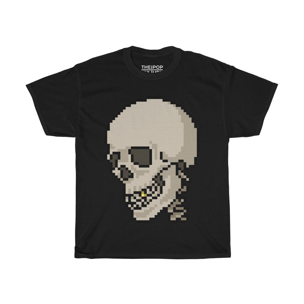 Pixel Skull Unisex Heavy Cotton T-Shirt - Pixel Art Video Game Rock Tee-S-Black-Archethype