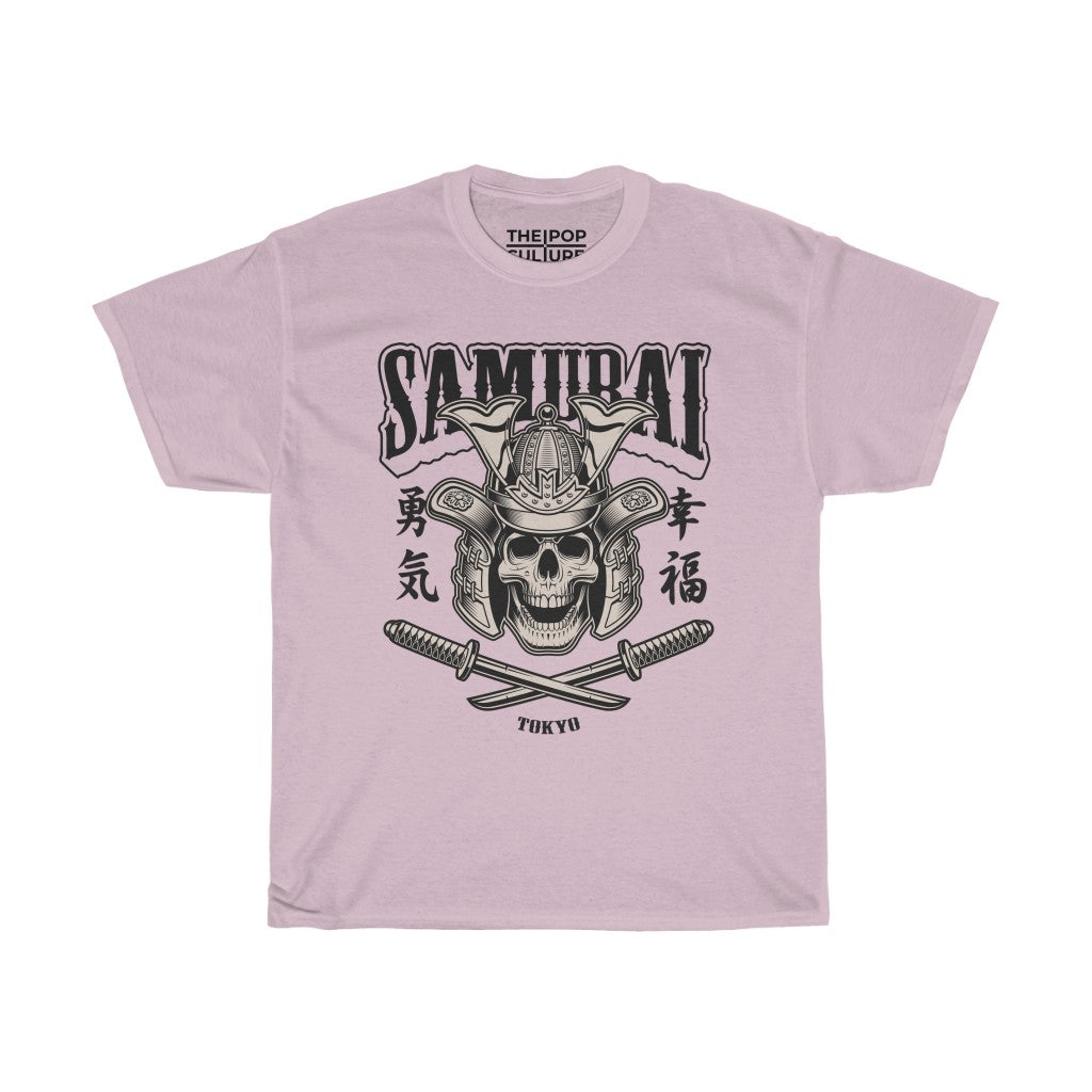 Samurai Skull Unisex Heavy Cotton T-Shirt - Fighter Mixed Martial Art Tee-S-Light Pink-Archethype