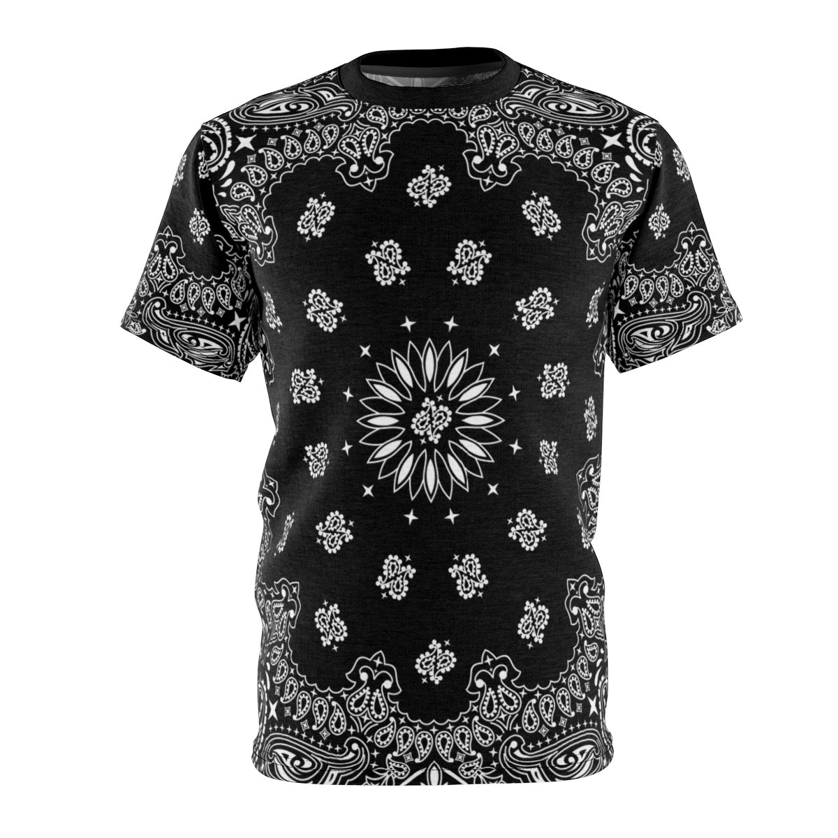 Black Bandana Unisex AOP Cut & Sew Tee-4 oz.-Black Seams-S-Archethype