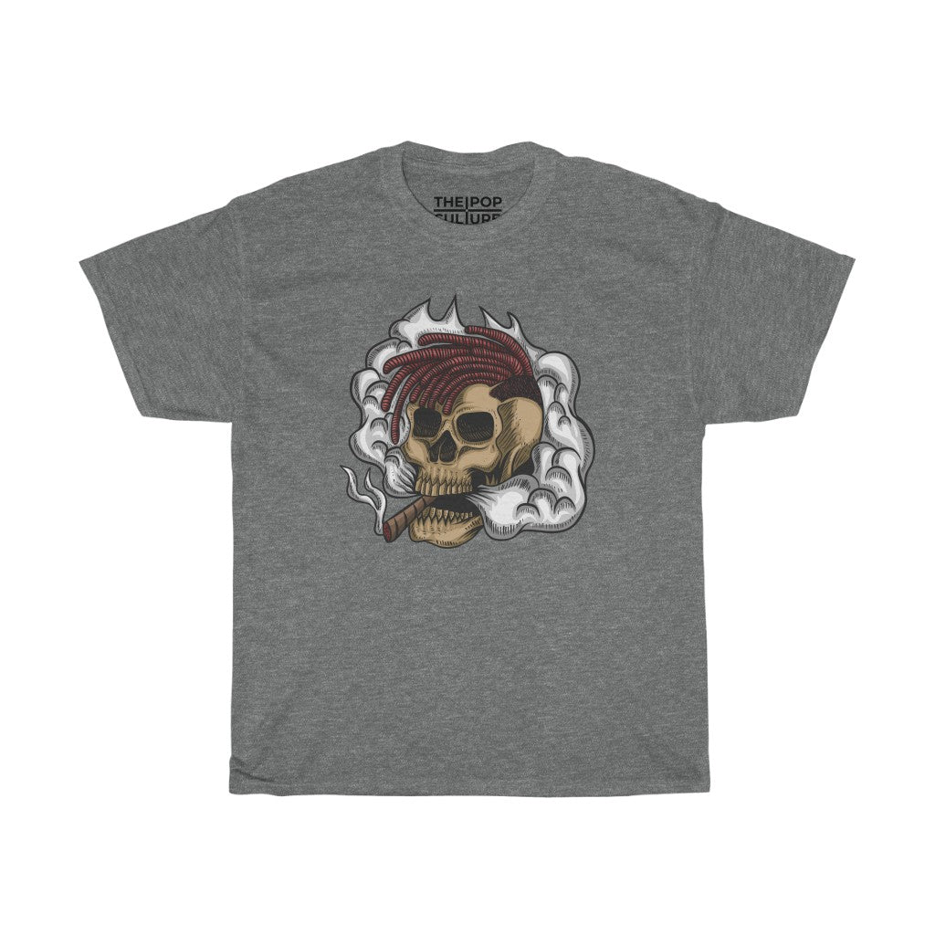 Smoking Skull Unisex Heavy Cotton T-Shirt - Video Game Rock Tee-S-Graphite Heather-Archethype
