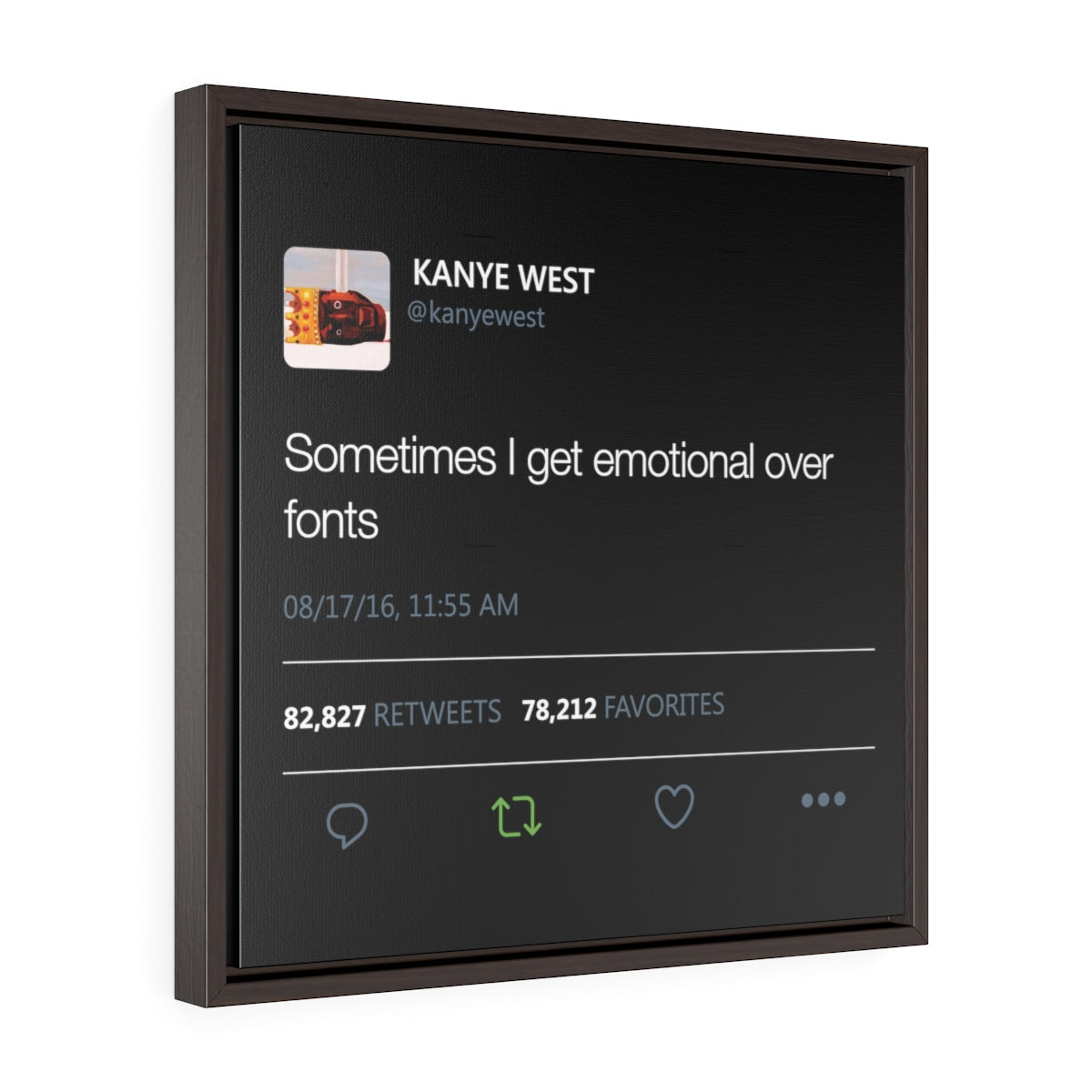 Sometimes I get emotional over fonts - Square Framed Premium Gallery Wrap Canvas-20″ × 20″-Walnut-Premium Gallery Wraps (1.25″)-Archethype