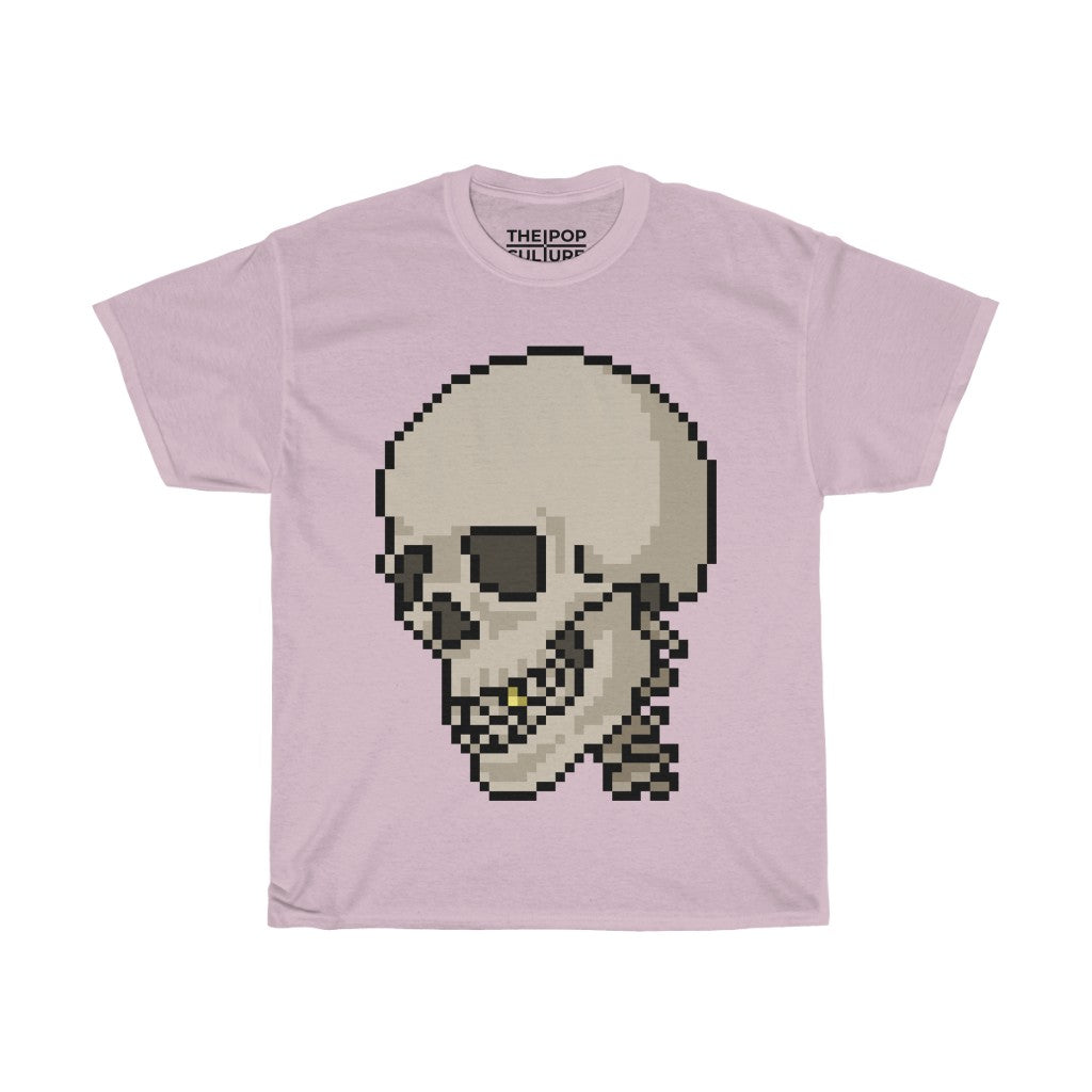 Pixel Skull Unisex Heavy Cotton T-Shirt - Pixel Art Video Game Rock Tee-S-Light Pink-Archethype