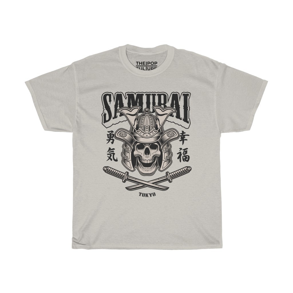 Samurai Skull Unisex Heavy Cotton T-Shirt - Fighter Mixed Martial Art Tee-S-Ice Grey-Archethype