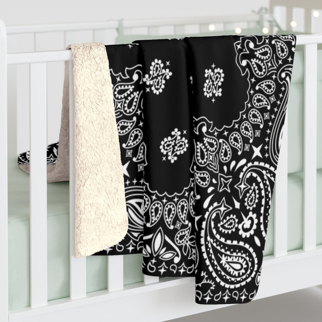 OG Black Bandana Sherpa Fleece Blanket-50" x 60"-Archethype