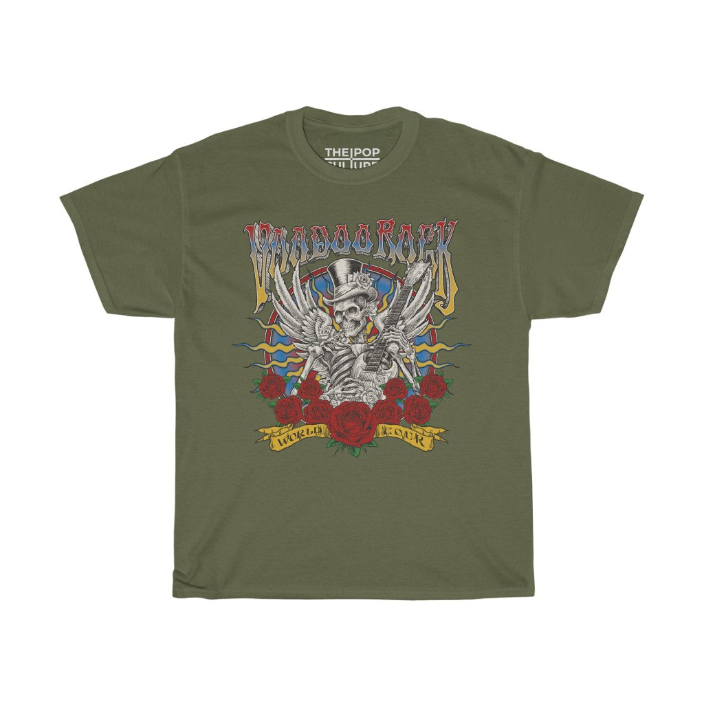 Voodoo Rock World Tour Skull Unisex Heavy Cotton T-Shirt - Vintage Style Rock Tee-S-Military Green-Archethype