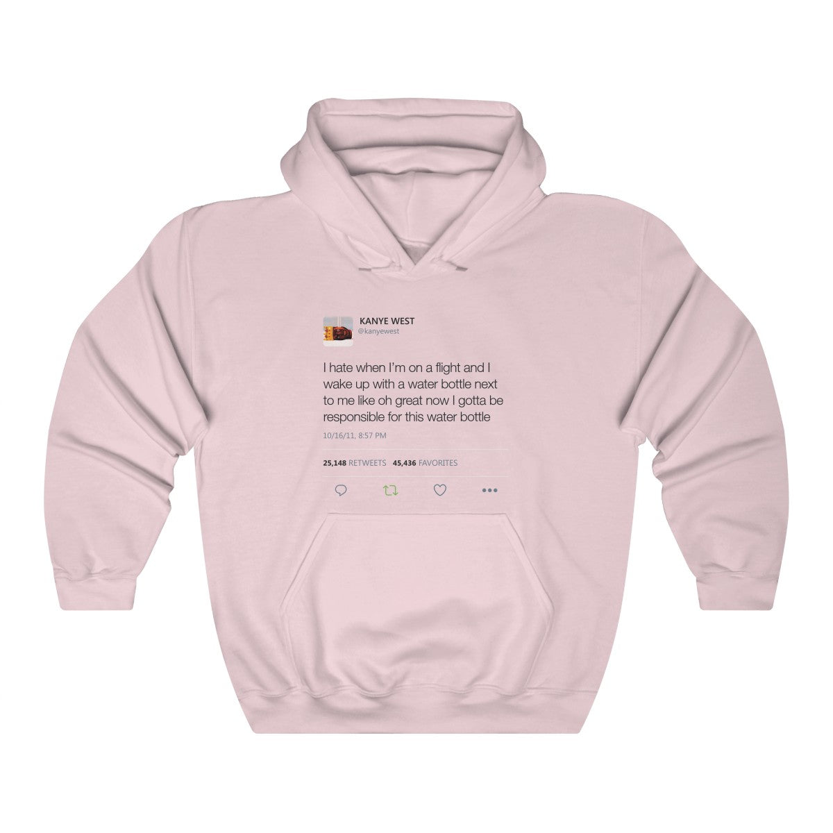 Water bottle tweet 
 Kanye West Hoodie-Light Pink-S-Archethype