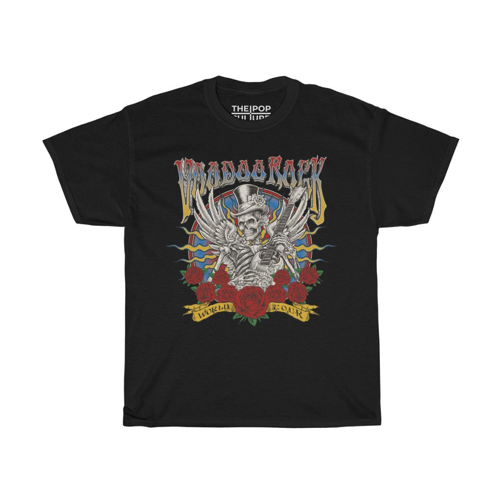 Voodoo Rock World Tour Skull Unisex Heavy Cotton T-Shirt - Vintage Style Rock Tee-L-Black-Archethype