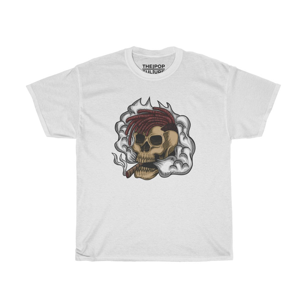 Smoking Skull Unisex Heavy Cotton T-Shirt - Video Game Rock Tee-L-White-Archethype