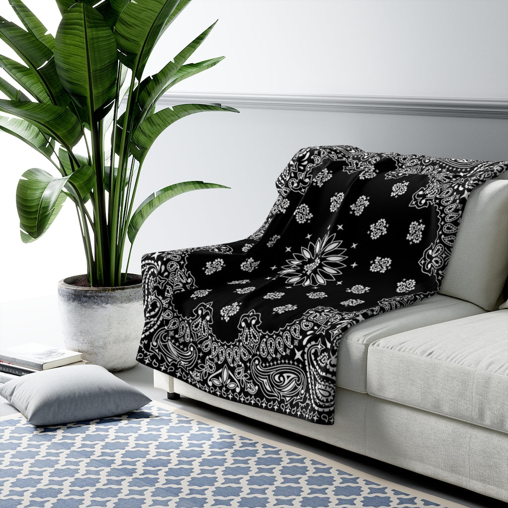 OG Black Bandana Sherpa Fleece Blanket-50" x 60"-Archethype