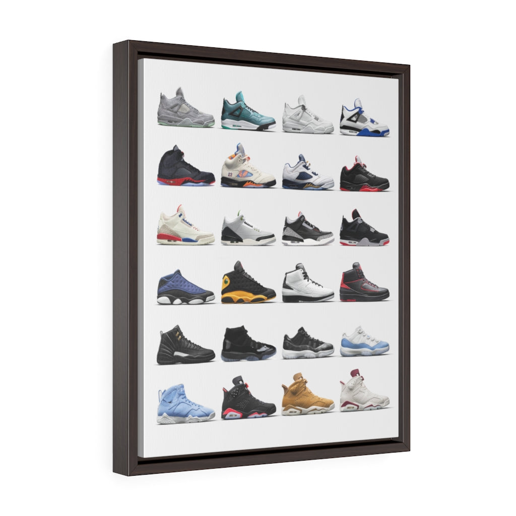 Nike Air Jordans Hall of Fame Premium Gallery Wrap Canvas - Michael Jordan Wall Art Shoe Art-16″ × 20″-Premium Gallery Wraps (1.25″)-Walnut-Archethype