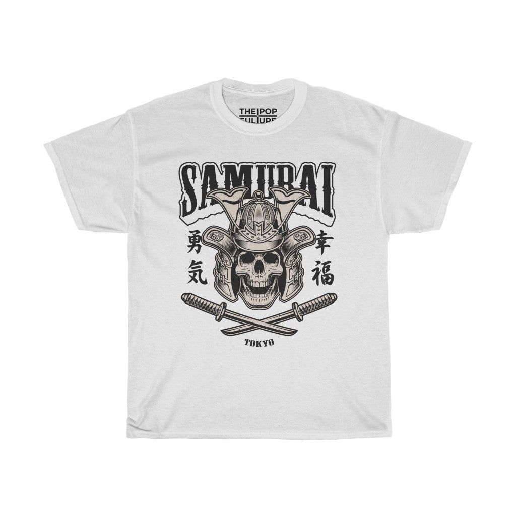Samurai Skull Unisex Heavy Cotton T-Shirt - Fighter Mixed Martial Art Tee-L-White-Archethype