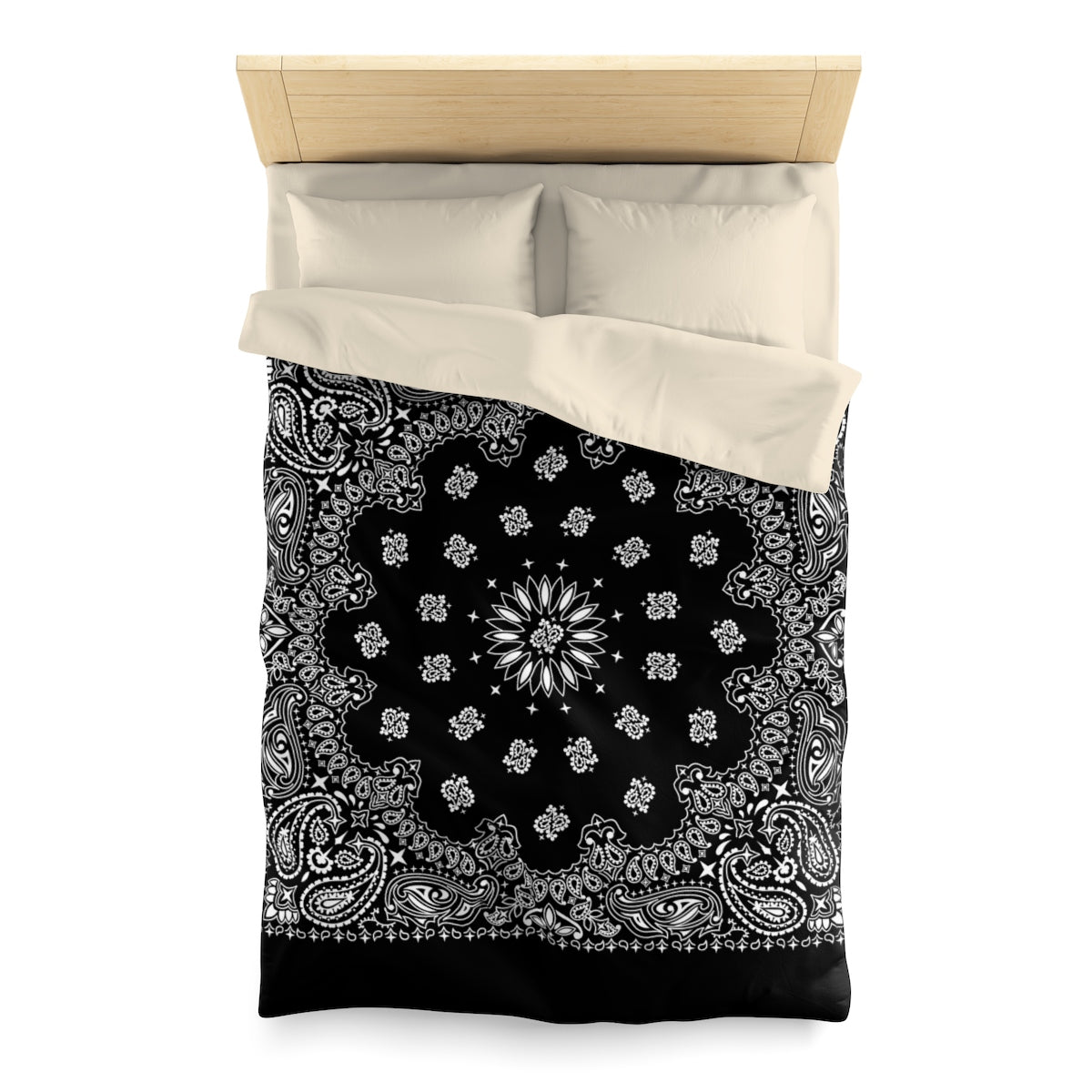 Black Bandana Microfiber Duvet Cover-Twin-Cream-Archethype