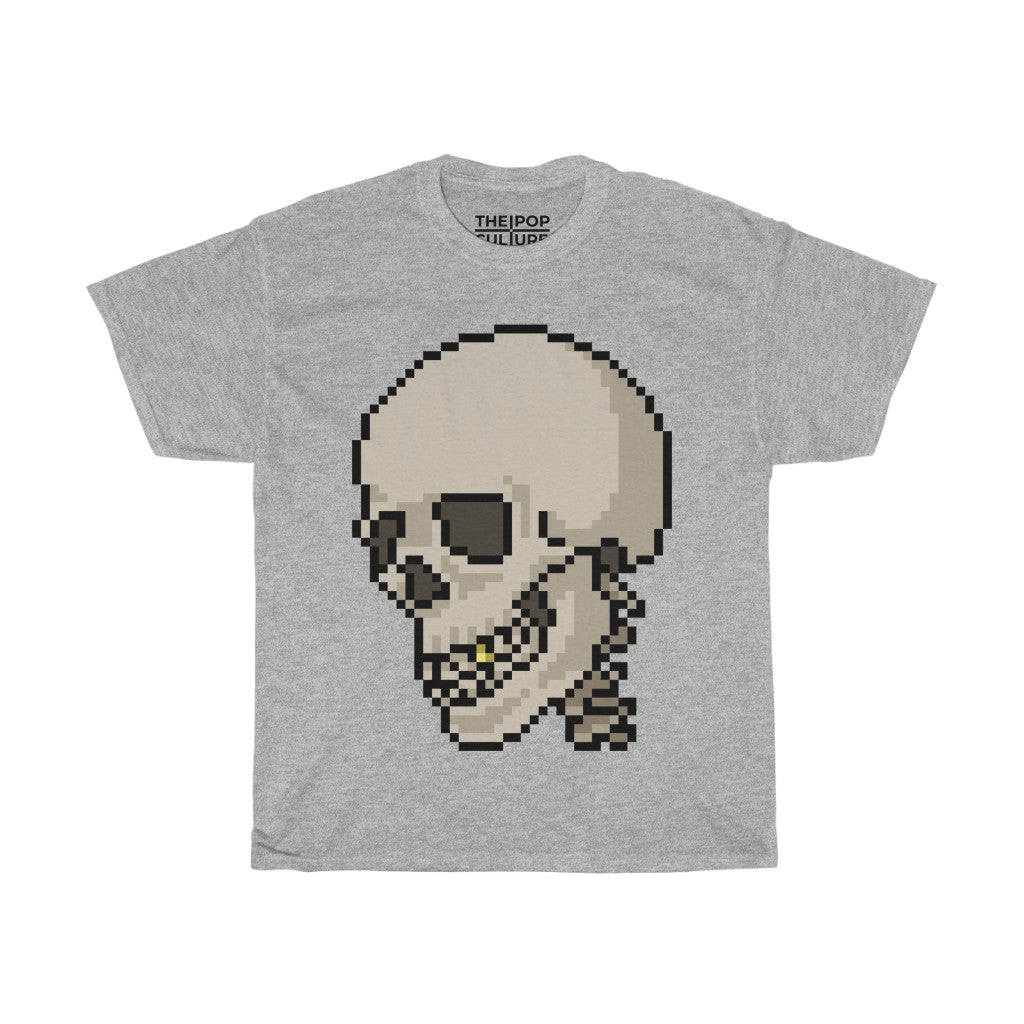 Pixel Skull Unisex Heavy Cotton T-Shirt - Pixel Art Video Game Rock Tee-S-Ash-Archethype