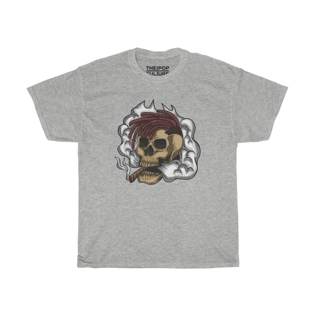 Smoking Skull Unisex Heavy Cotton T-Shirt - Video Game Rock Tee-S-Ash-Archethype