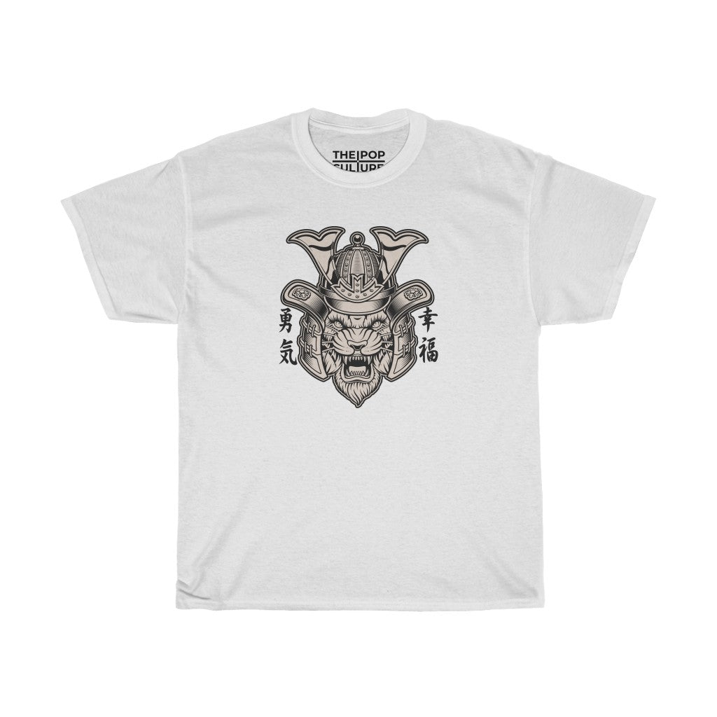 Samurai Tiger Unisex Heavy Cotton T-Shirt - Fighter Mixed Martial Art Tee-L-White-Archethype