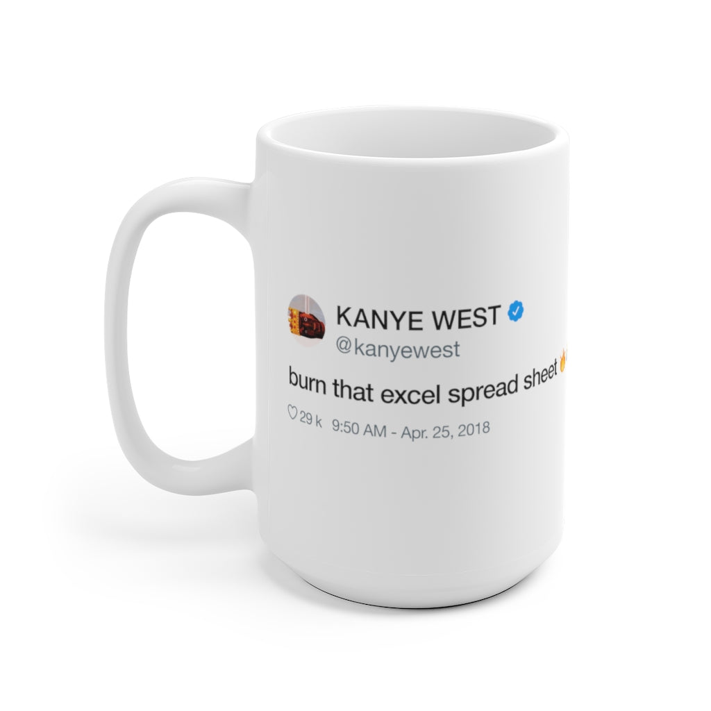 Burn that excel spreadsheet - Kanye West inspired White Ceramic Mug-Archethype