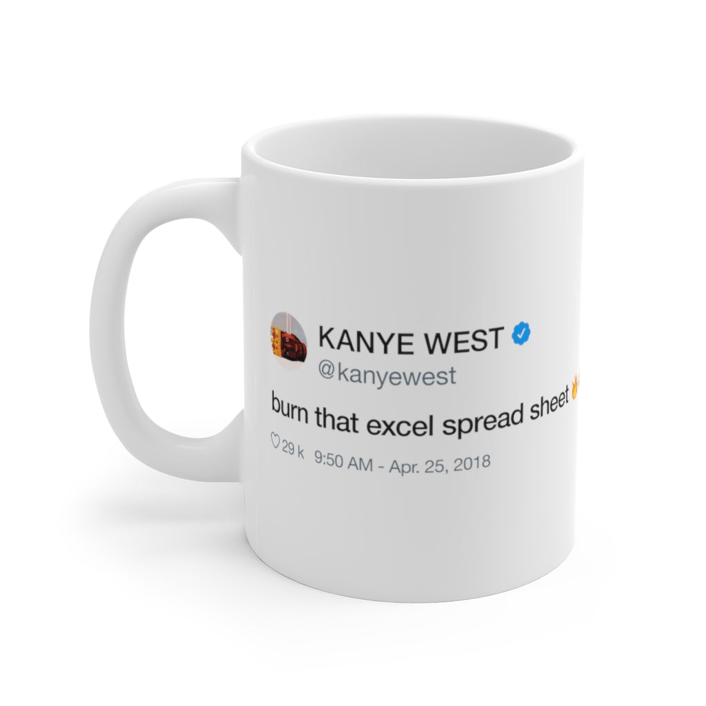 Burn that excel spreadsheet - Kanye West inspired White Ceramic Mug-11oz-Archethype