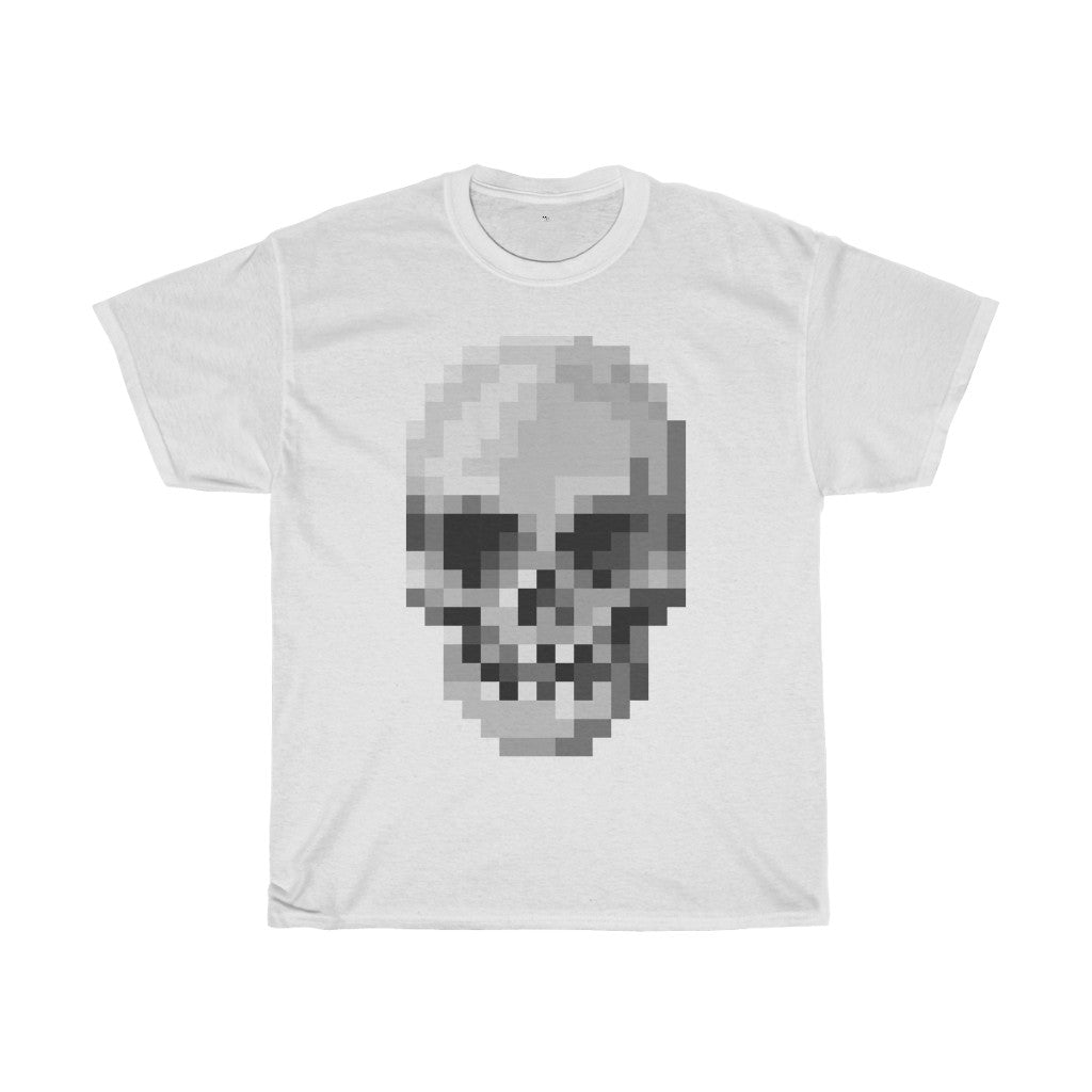 Pixel Art Skull Unisex Heavy Cotton T-Shirt - Video Game Rock Tee