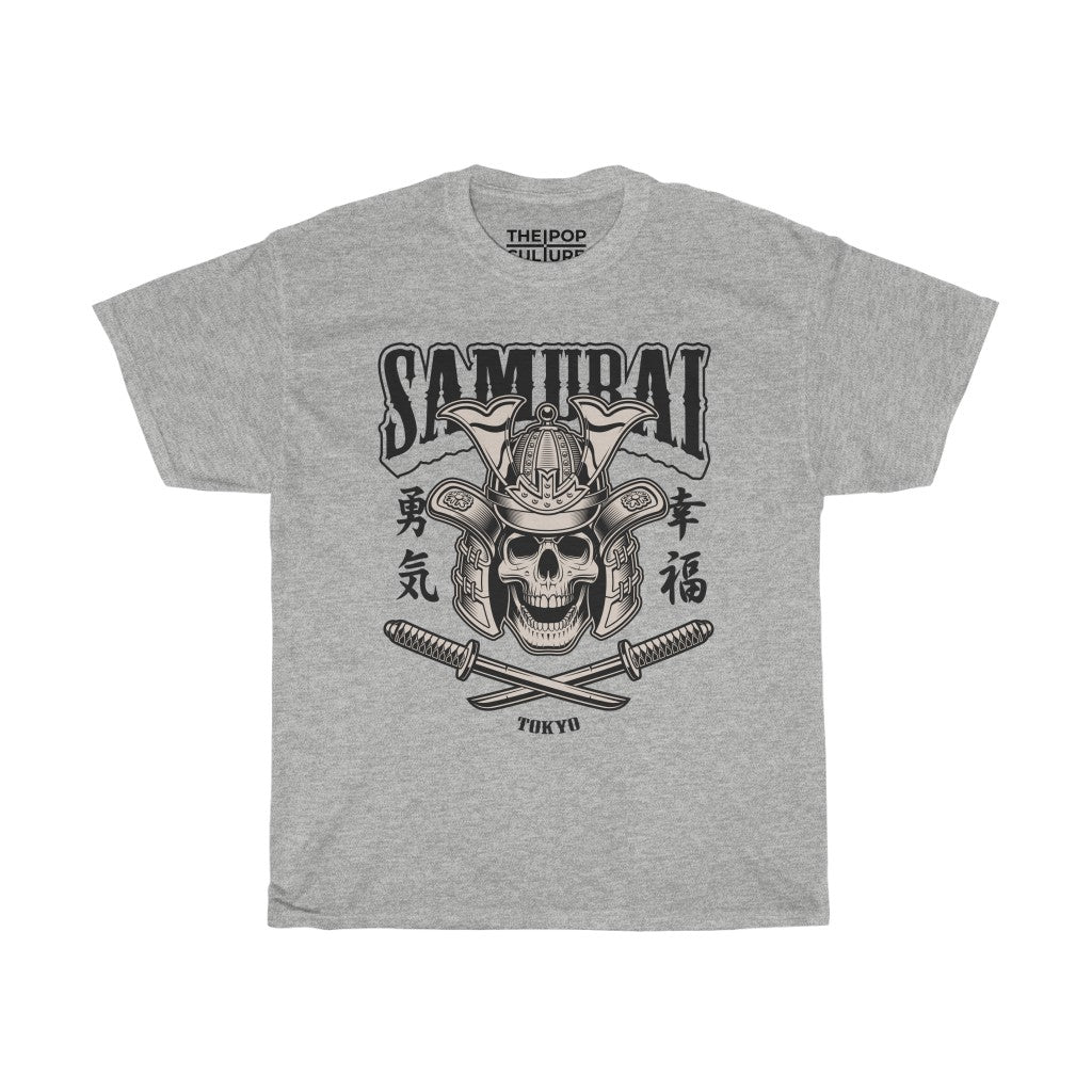 Samurai Skull Unisex Heavy Cotton T-Shirt - Fighter Mixed Martial Art Tee-S-Ash-Archethype