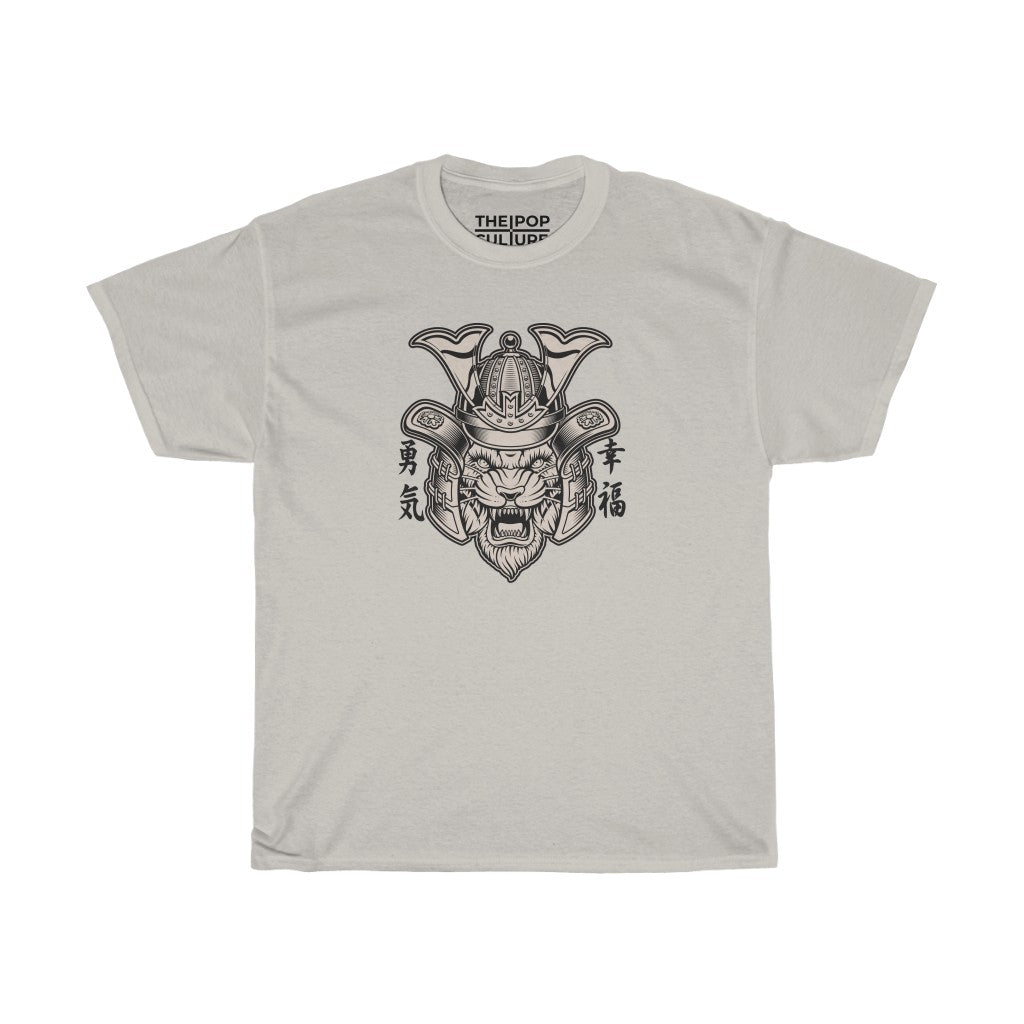 Samurai Tiger Unisex Heavy Cotton T-Shirt - Fighter Mixed Martial Art Tee-S-Ice Grey-Archethype