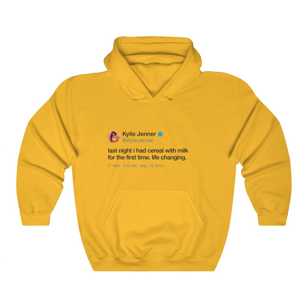 Last Night I had cereal with milk for the first time. Life changing Kylie Jenner Tweet Inspired Ultra Cotton Hoodie-Gold-S-Archethype
