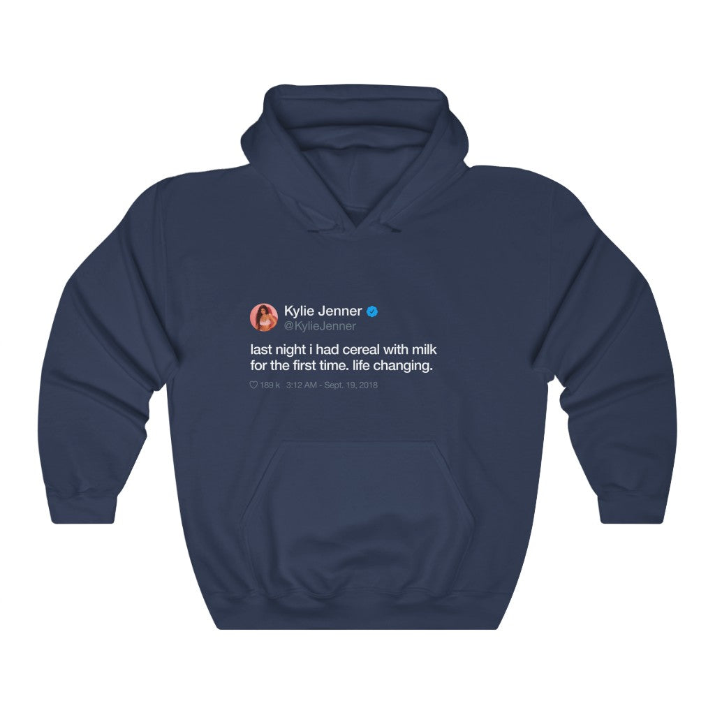 Last Night I had cereal with milk for the first time. Life changing Kylie Jenner Tweet Inspired Ultra Cotton Hoodie-Navy-S-Archethype