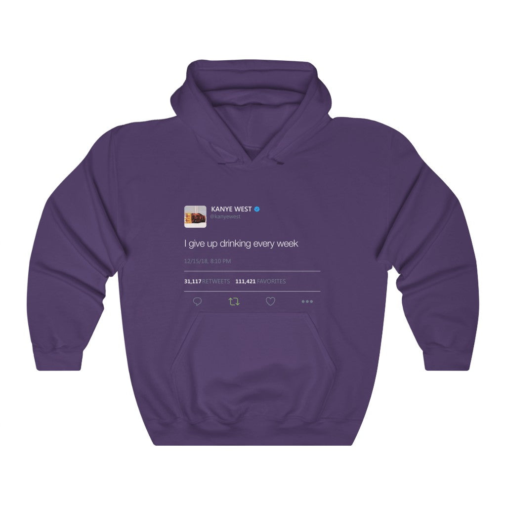 I give up drinking every week - Kanye West Tweet Inspired hangover Hoodie-S-Purple-Archethype