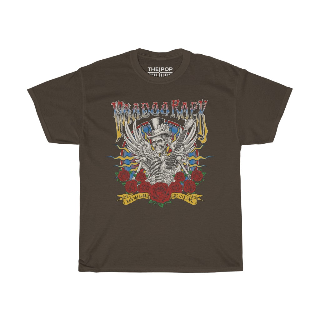 Voodoo Rock World Tour Skull Unisex Heavy Cotton T-Shirt - Vintage Style Rock Tee-S-Dark Chocolate-Archethype