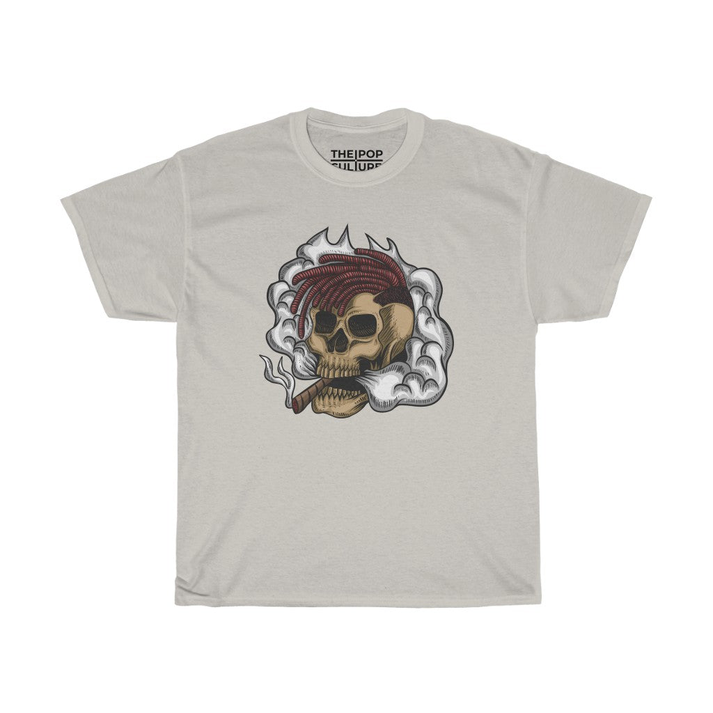 Smoking Skull Unisex Heavy Cotton T-Shirt - Video Game Rock Tee-S-Ice Grey-Archethype