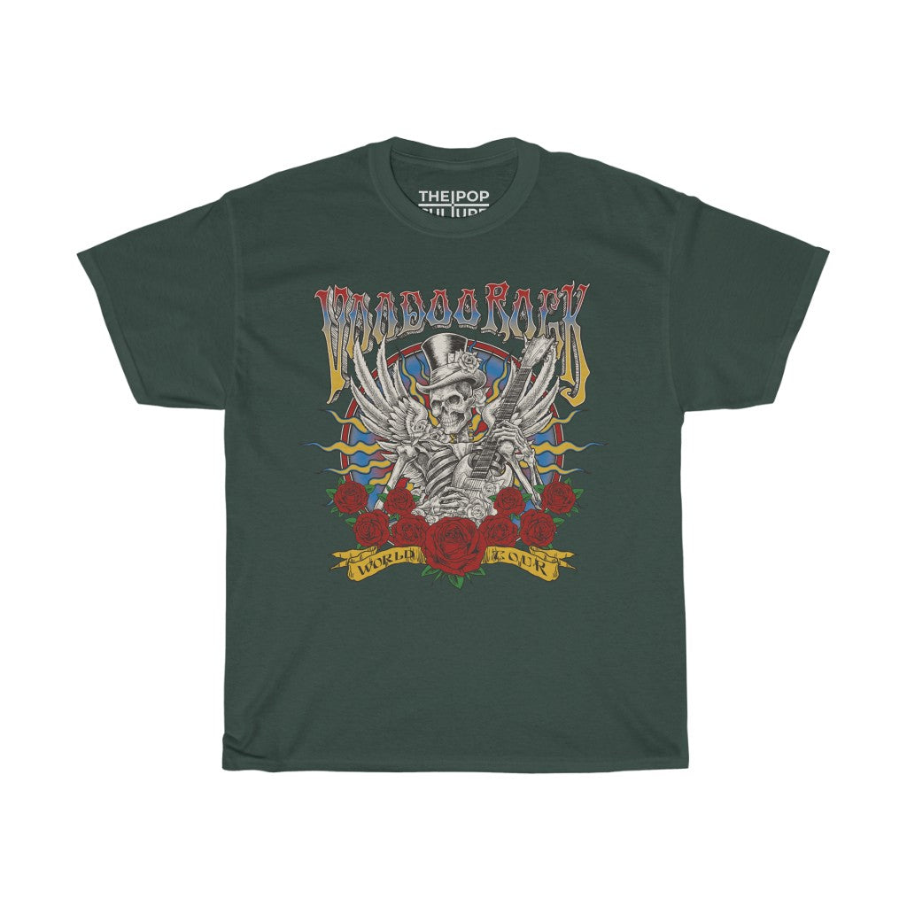 Voodoo Rock World Tour Skull Unisex Heavy Cotton T-Shirt - Vintage Style Rock Tee-M-Forest Green-Archethype