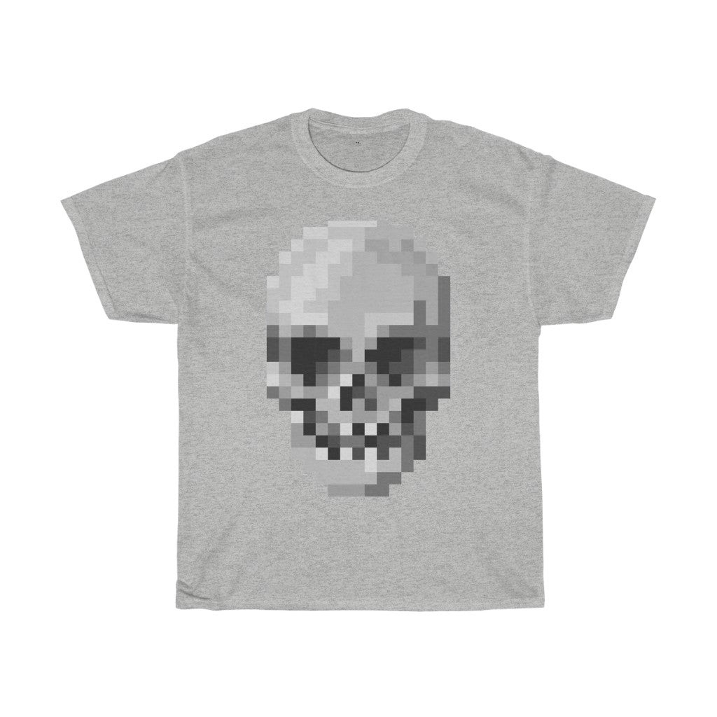 Pixel Art Skull Unisex Heavy Cotton T-Shirt - Video Game Rock Tee