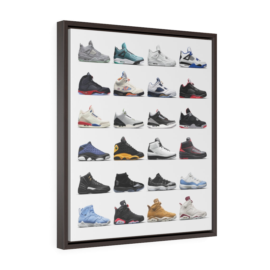 Nike Air Jordans Hall of Fame Premium Gallery Wrap Canvas - Michael Jordan Wall Art Shoe Art-20″ × 24″-Premium Gallery Wraps (1.25″)-Walnut-Archethype