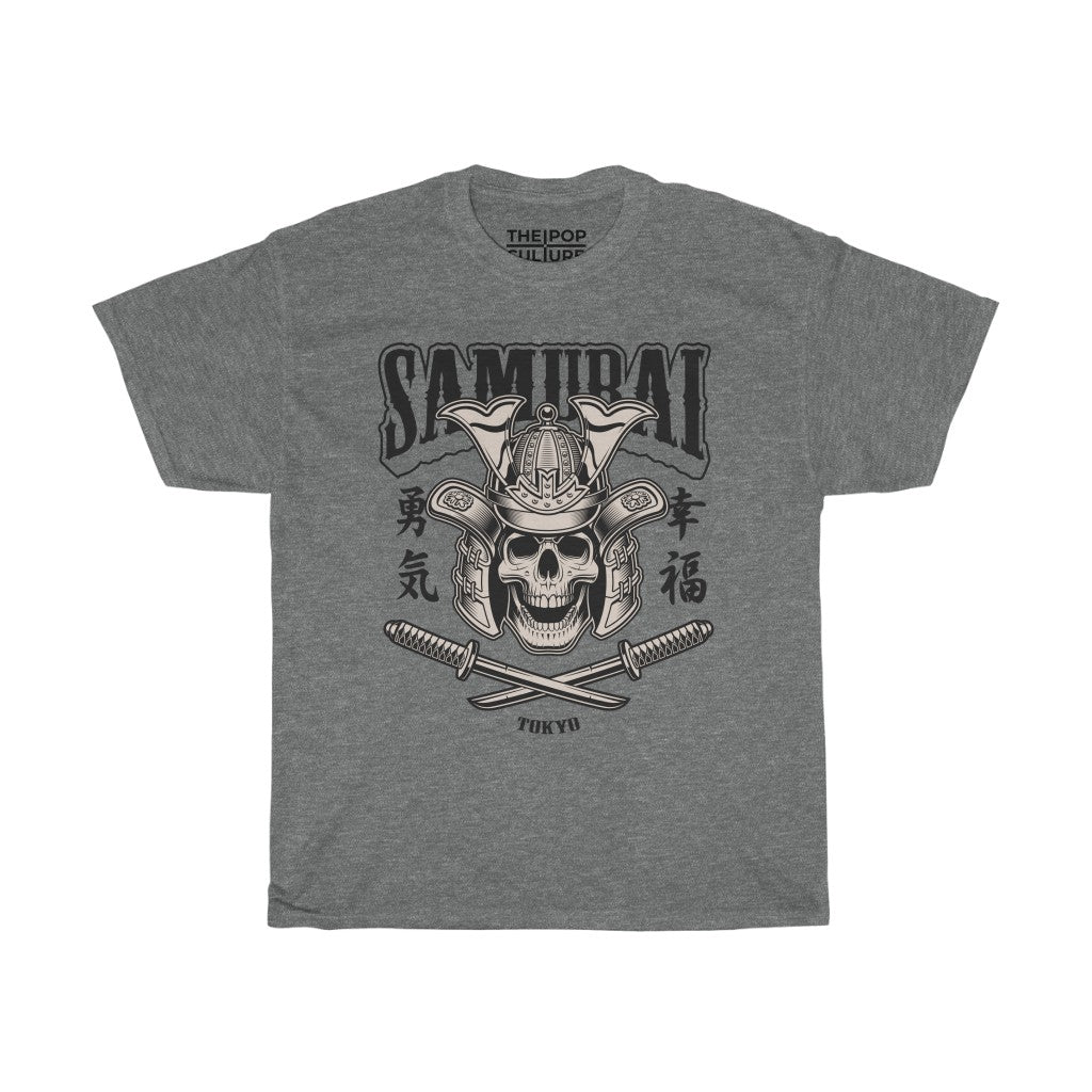 Samurai Skull Unisex Heavy Cotton T-Shirt - Fighter Mixed Martial Art Tee-S-Graphite Heather-Archethype