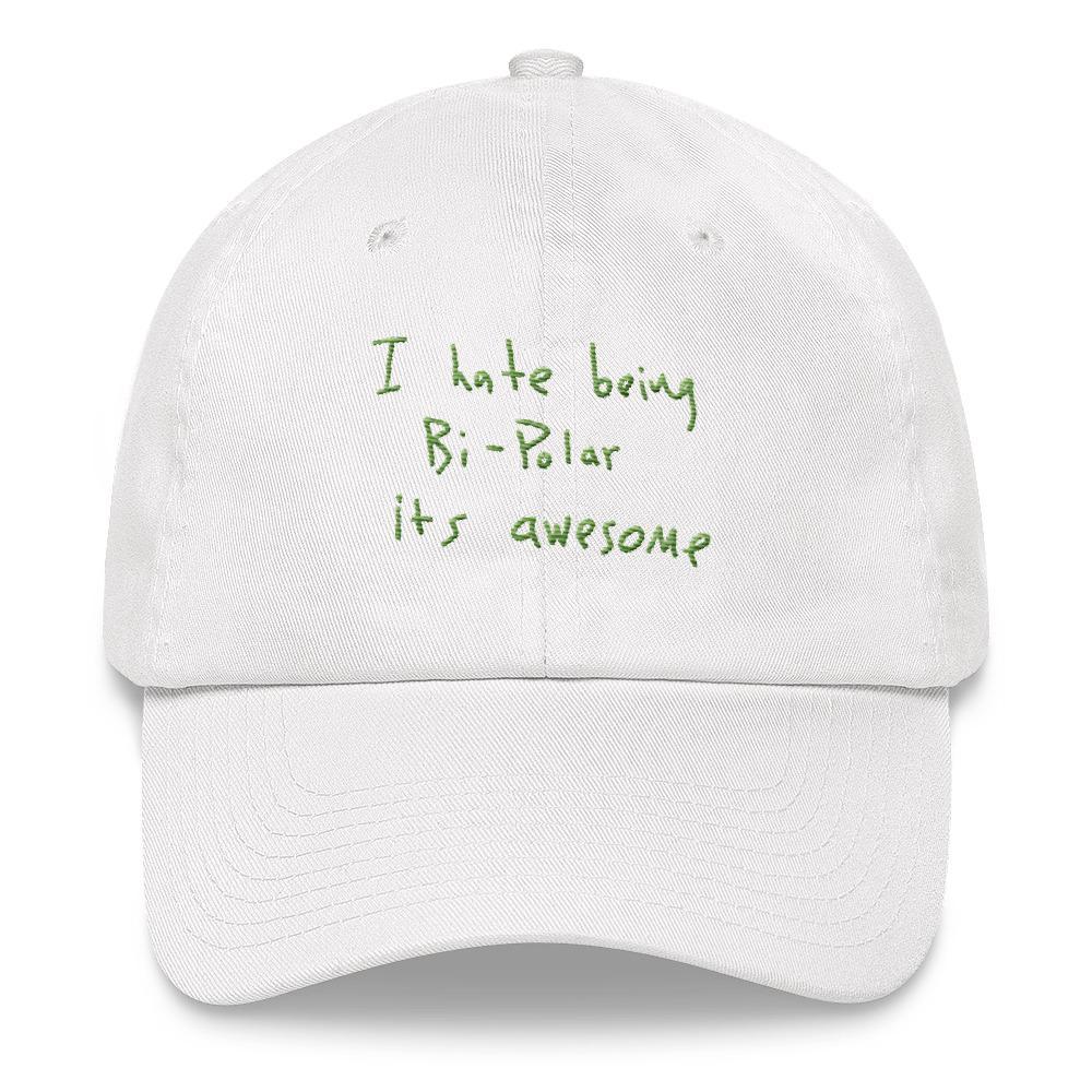 I Hate Being Bi-Polar It's Awesome Kanye West inspired Embroidery Dad Hat / Cap-White-Archethype