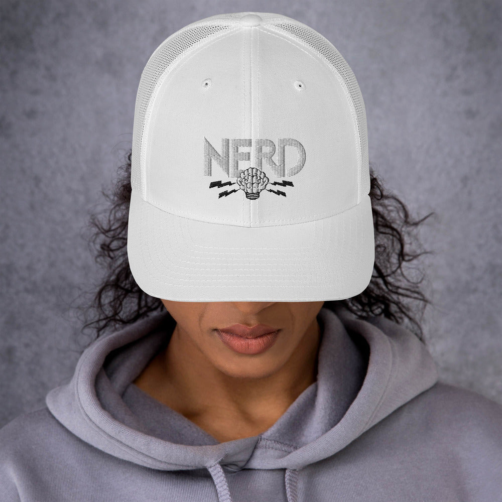 NERD Brain Logo Trucker Cap - Pharrell WIlliams Inspired-White-Archethype