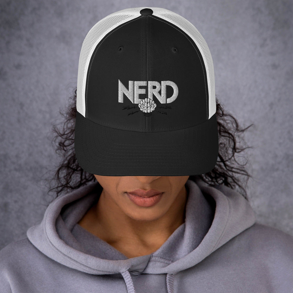 NERD Brain Logo Trucker Cap - Pharrell WIlliams Inspired-Black/ White-Archethype