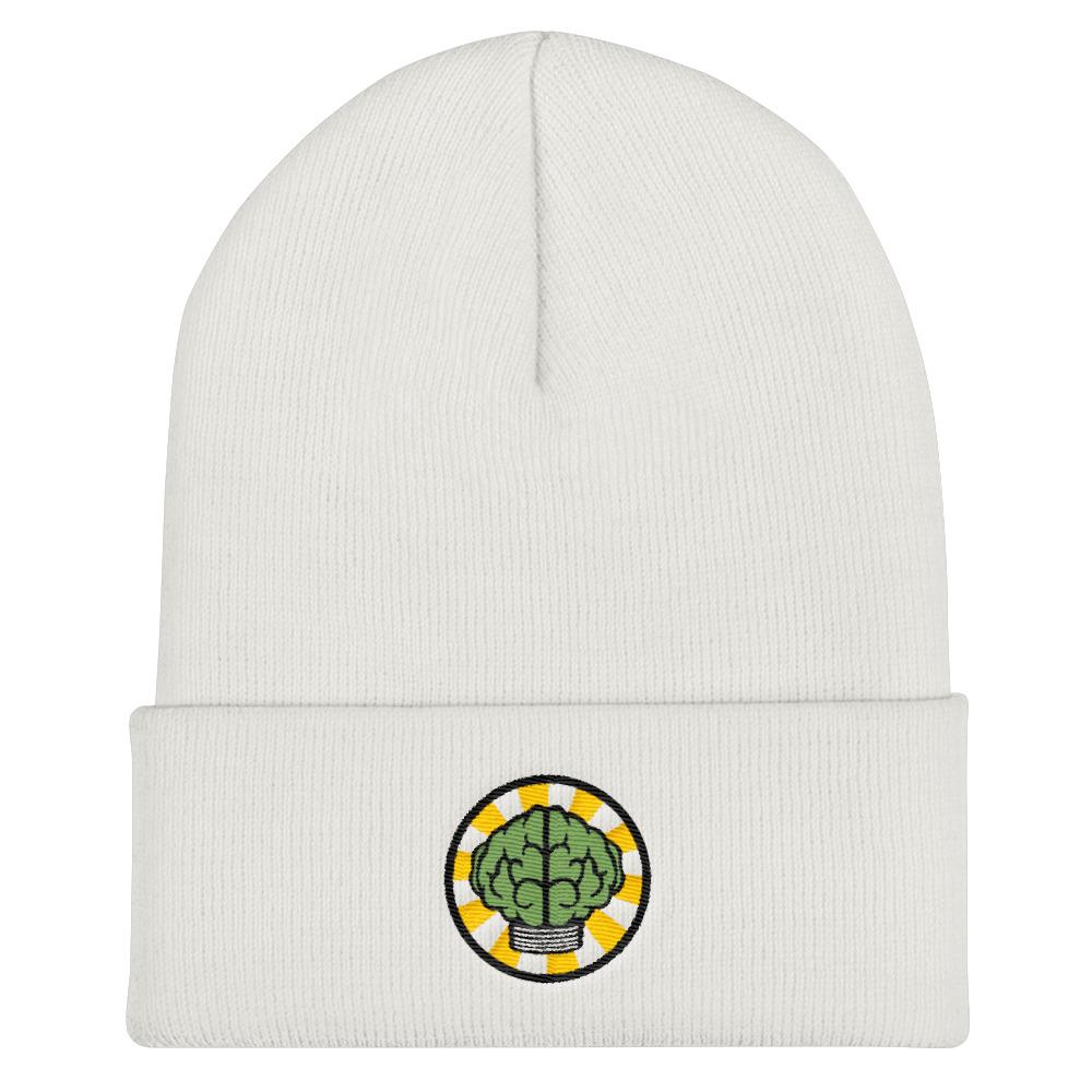 NERD Brain logo embroidery Cuffed Beanie. Pharrell Williams, Chad Hugo & Shay Haley N*E*R*D inspired-White-Archethype